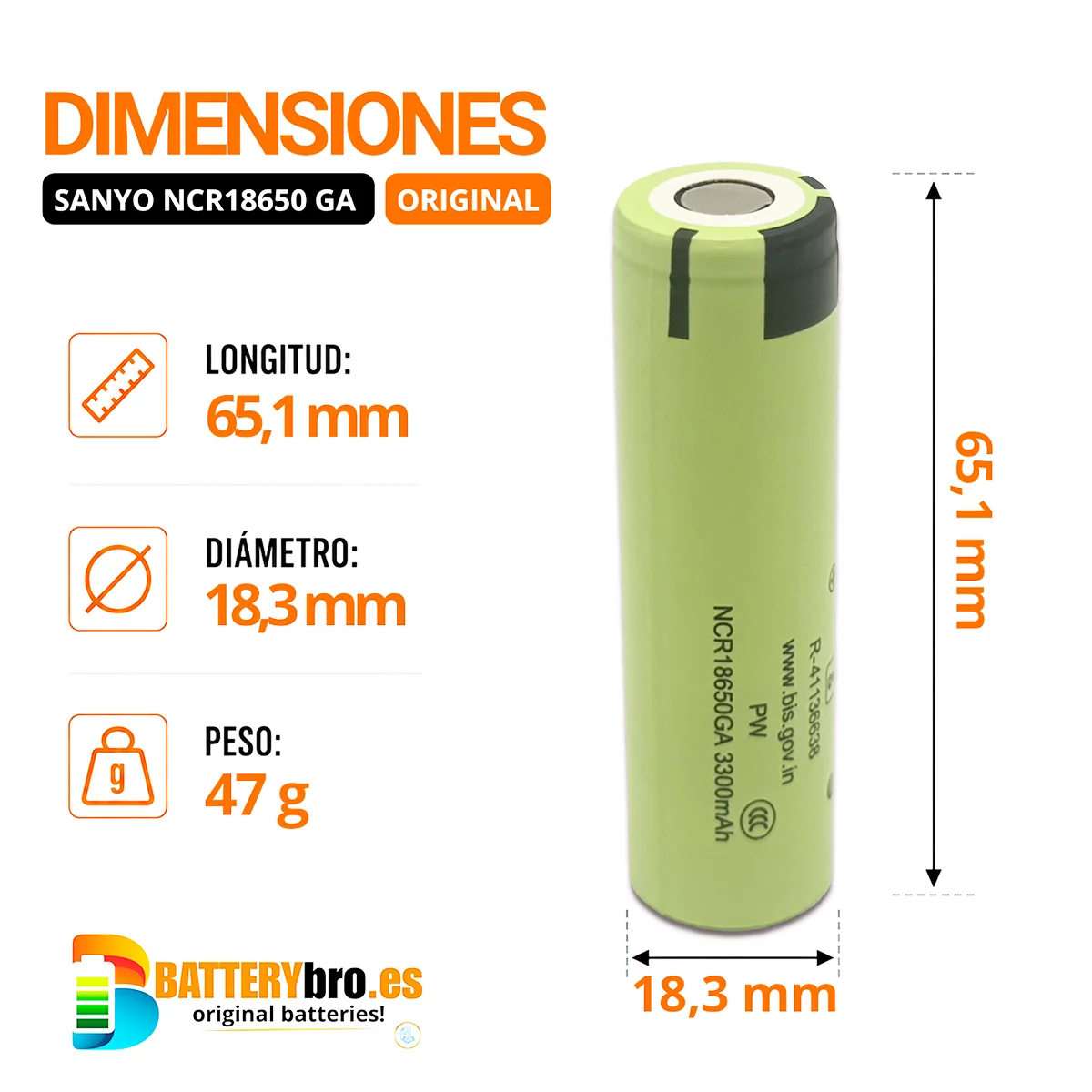 Sanyo NCR18650GA 3500mAh 10A - Imagen 4