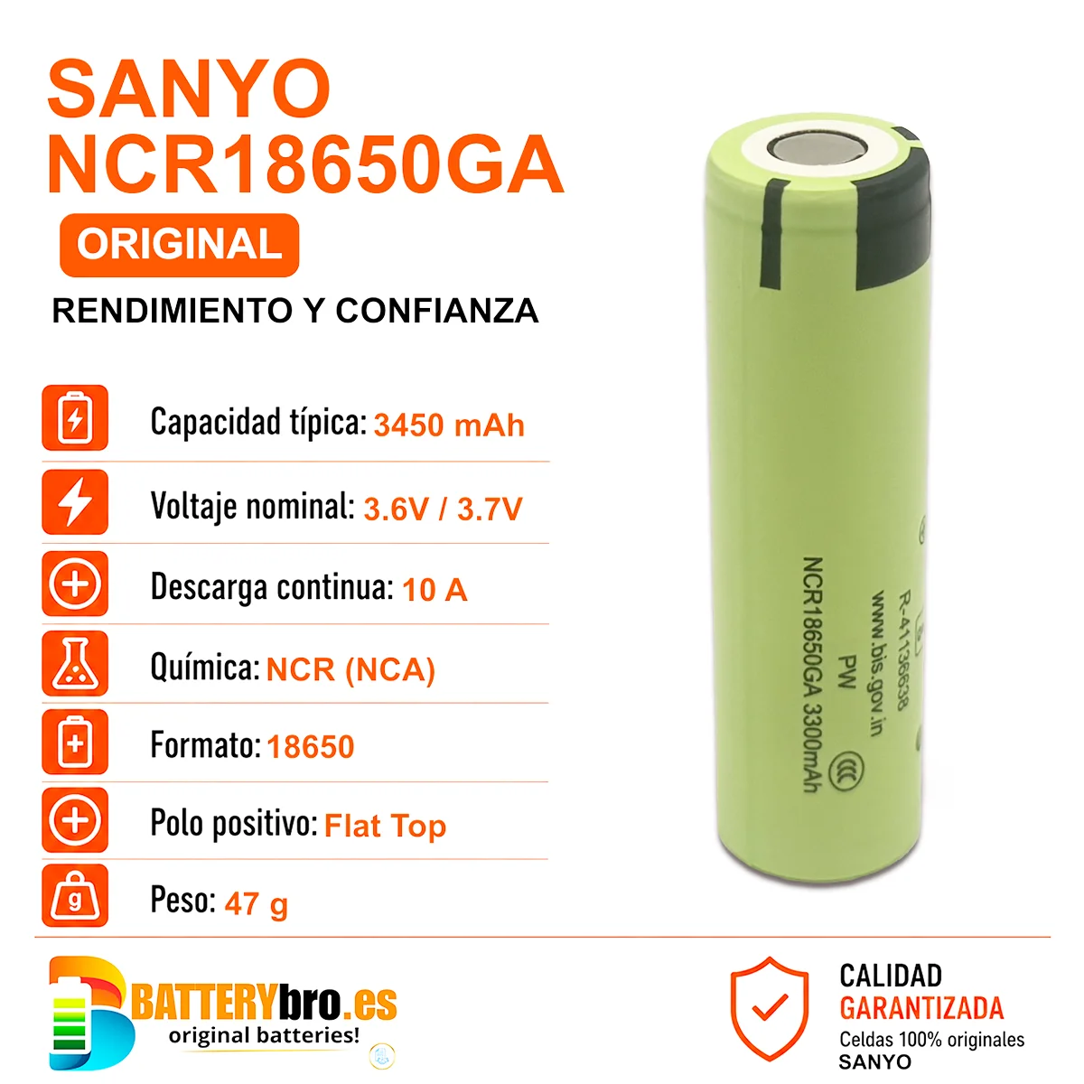 Sanyo NCR18650GA 3500mAh 10A - Imagen 5