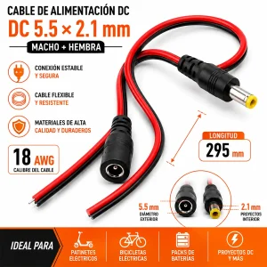 Cable DC Macho y Hembra 18 AWG 295 mm