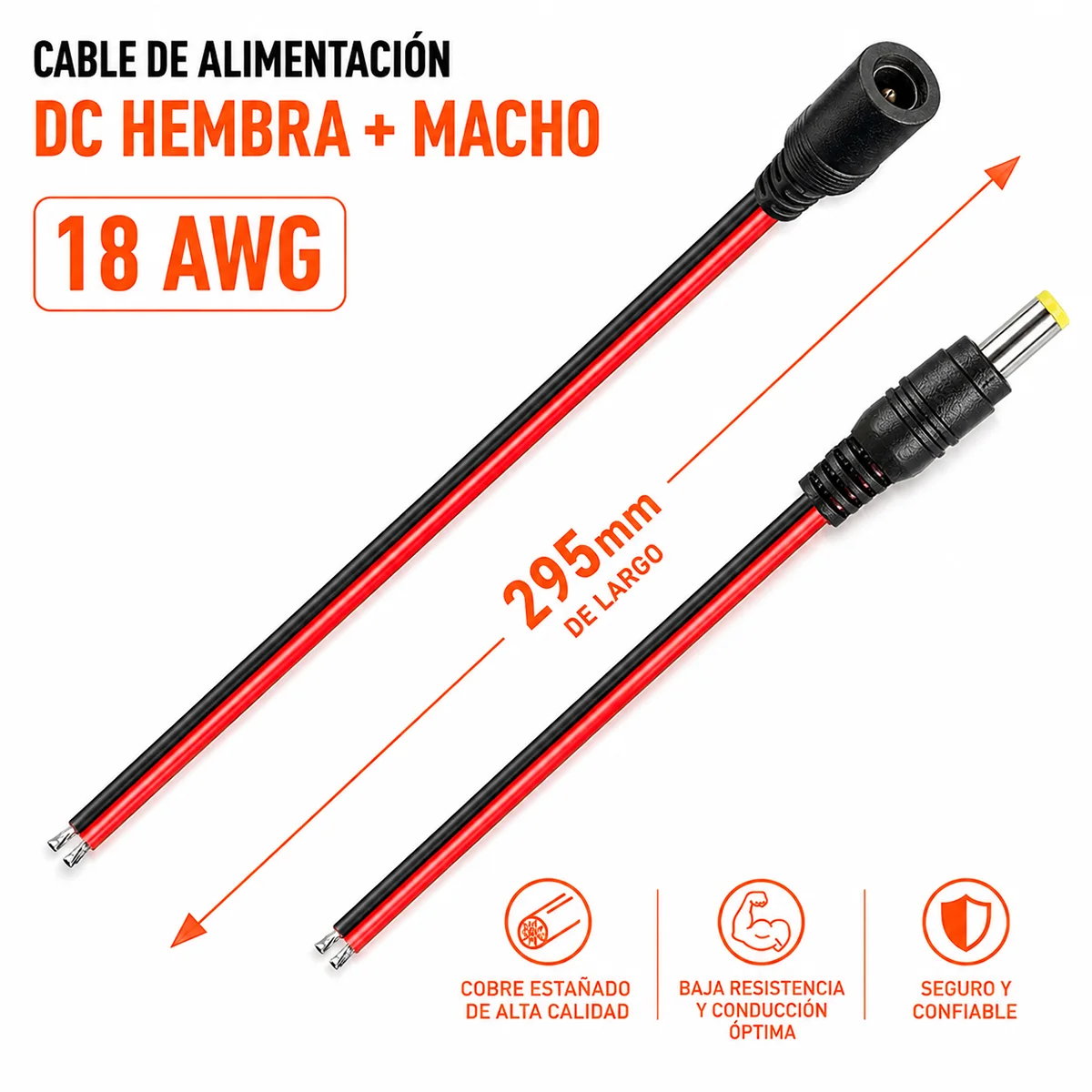 Cable DC Macho y Hembra 18 AWG 295 mm - Imagen 2