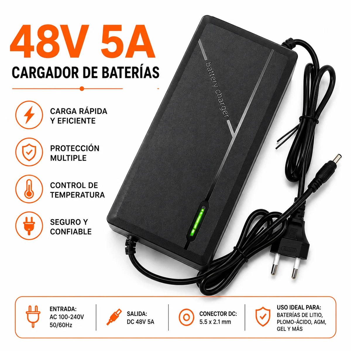 Cargador Batería Litio 48V 5A