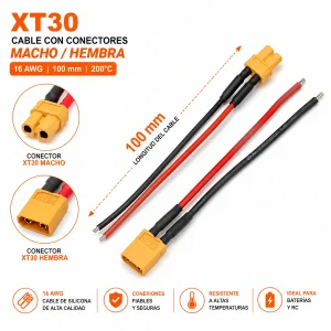 Conector XT30 Macho y Hembra con Cable de Silicona 16 AWG 10 cm