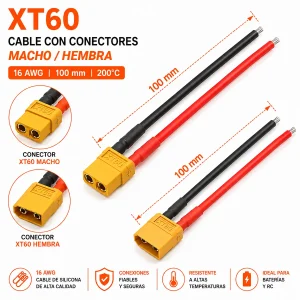 Conector XT60 Macho y Hembra con Cable de Silicona 16 AWG 10 cm