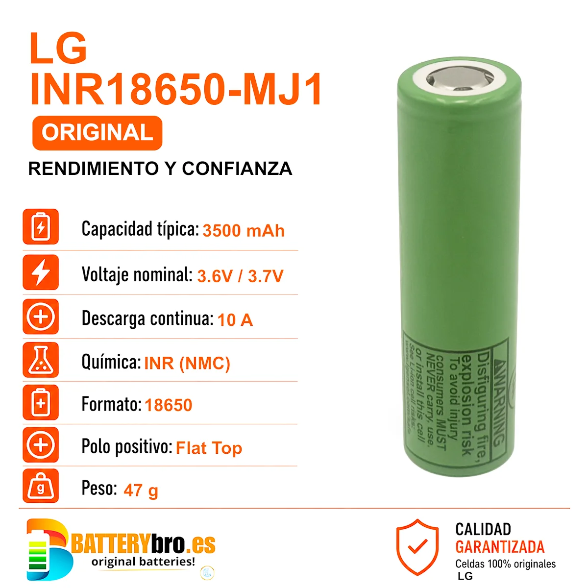 LG INR18650-MJ1 3500mAh 10A - Imagen 5