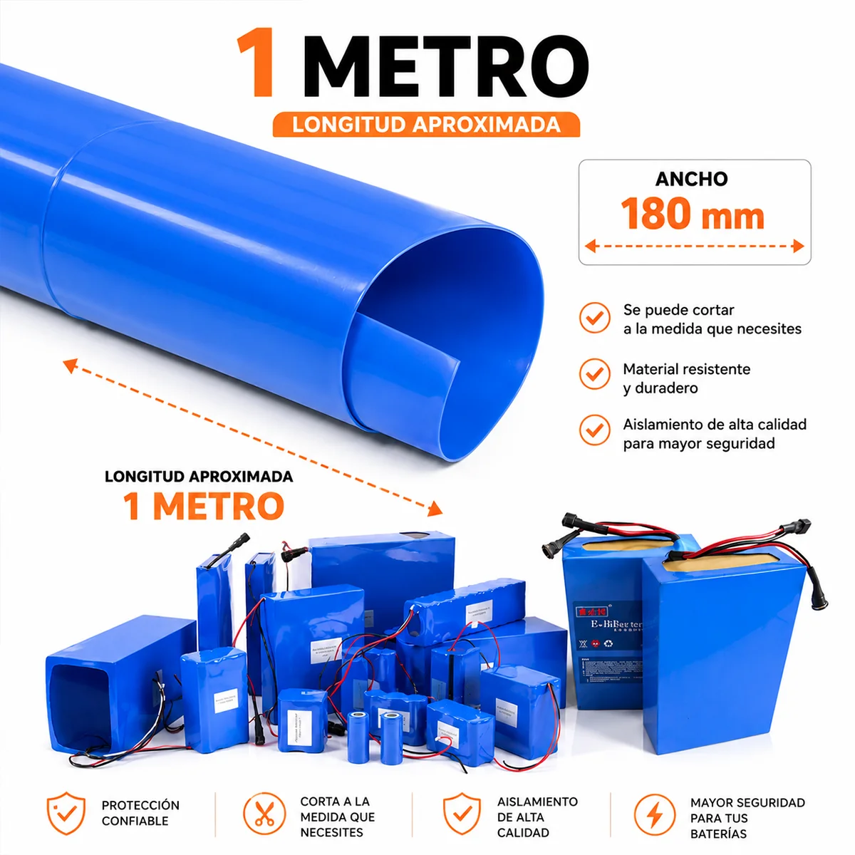 Tubo Termorretráctil Azul para Baterías 180 mm x 1 Metro - Imagen 3