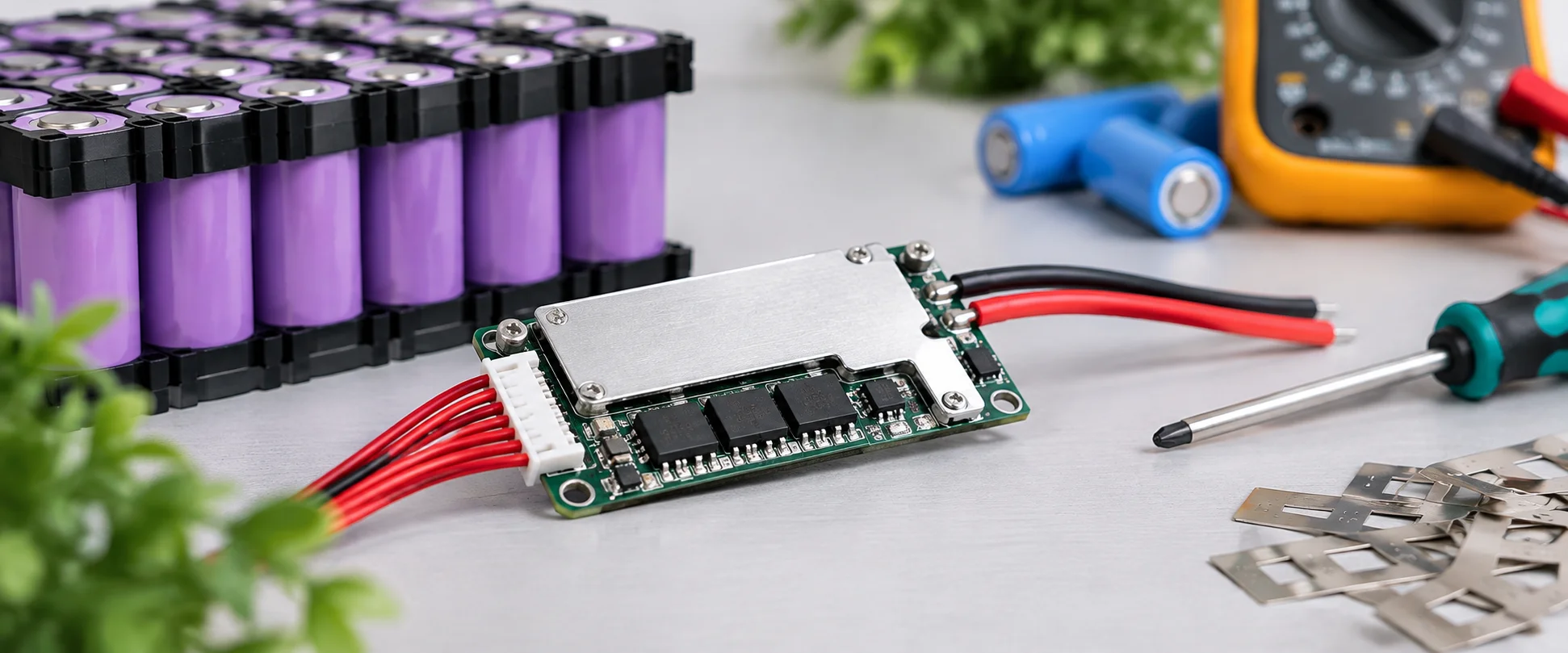 Placa BMS de protección para batería de litio con cables de conexión y celdas 18650